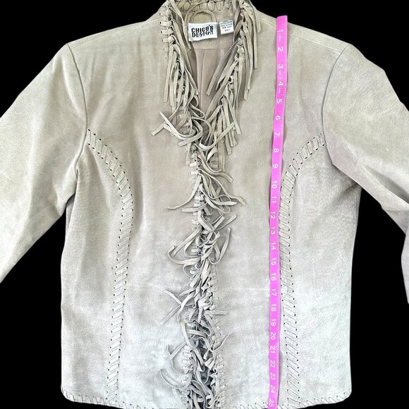 Chico's Taupe 100% Leather Fringe Jacket - Picture 7 of 8